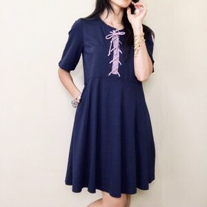 Anthropologie Maeve Navy Blue Lace-Up A-Line Dress Size XS
